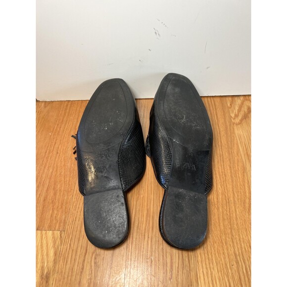 Zara Shoes Womens Size 8.5 Black Tassel Mule Loafers Slip On Snakeskin - Picture 8 of 8